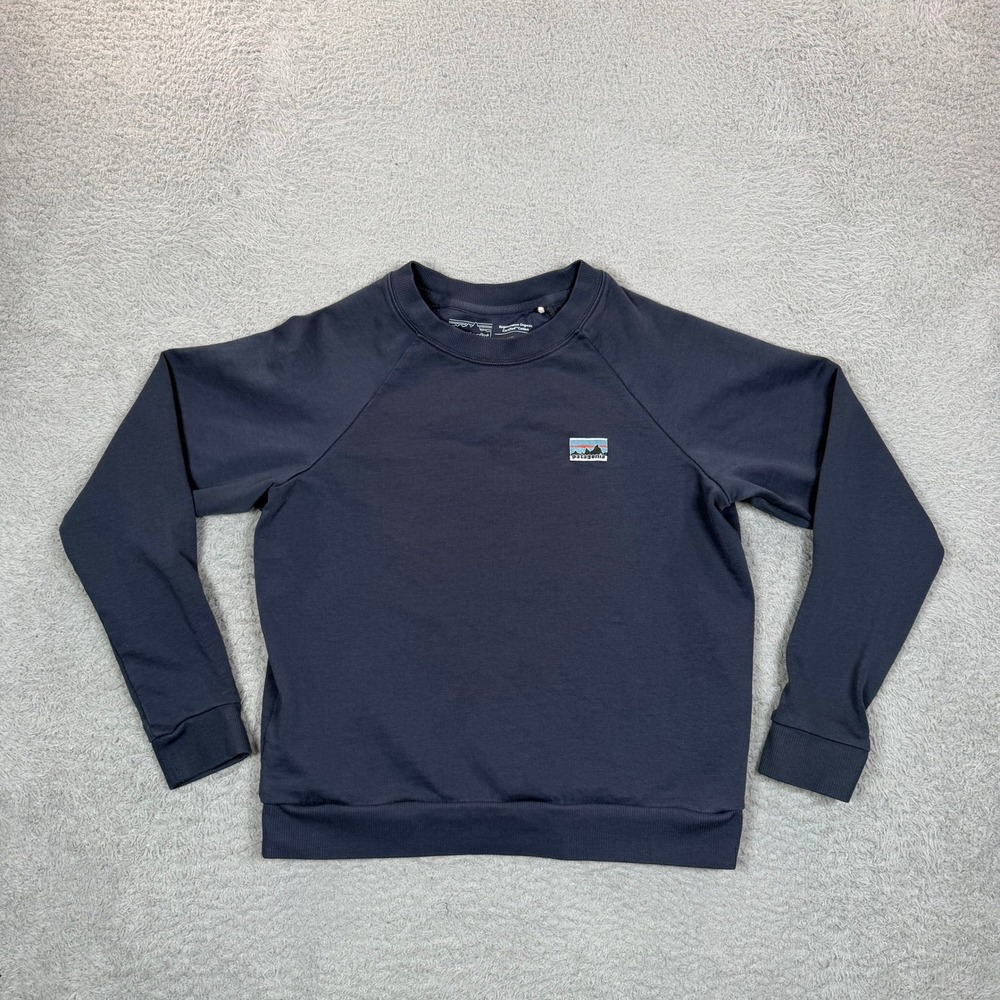 Patagonia Womens Navy Blue Organic Cotton Crewneck Sweatshirt XS P-6 Logo Patch